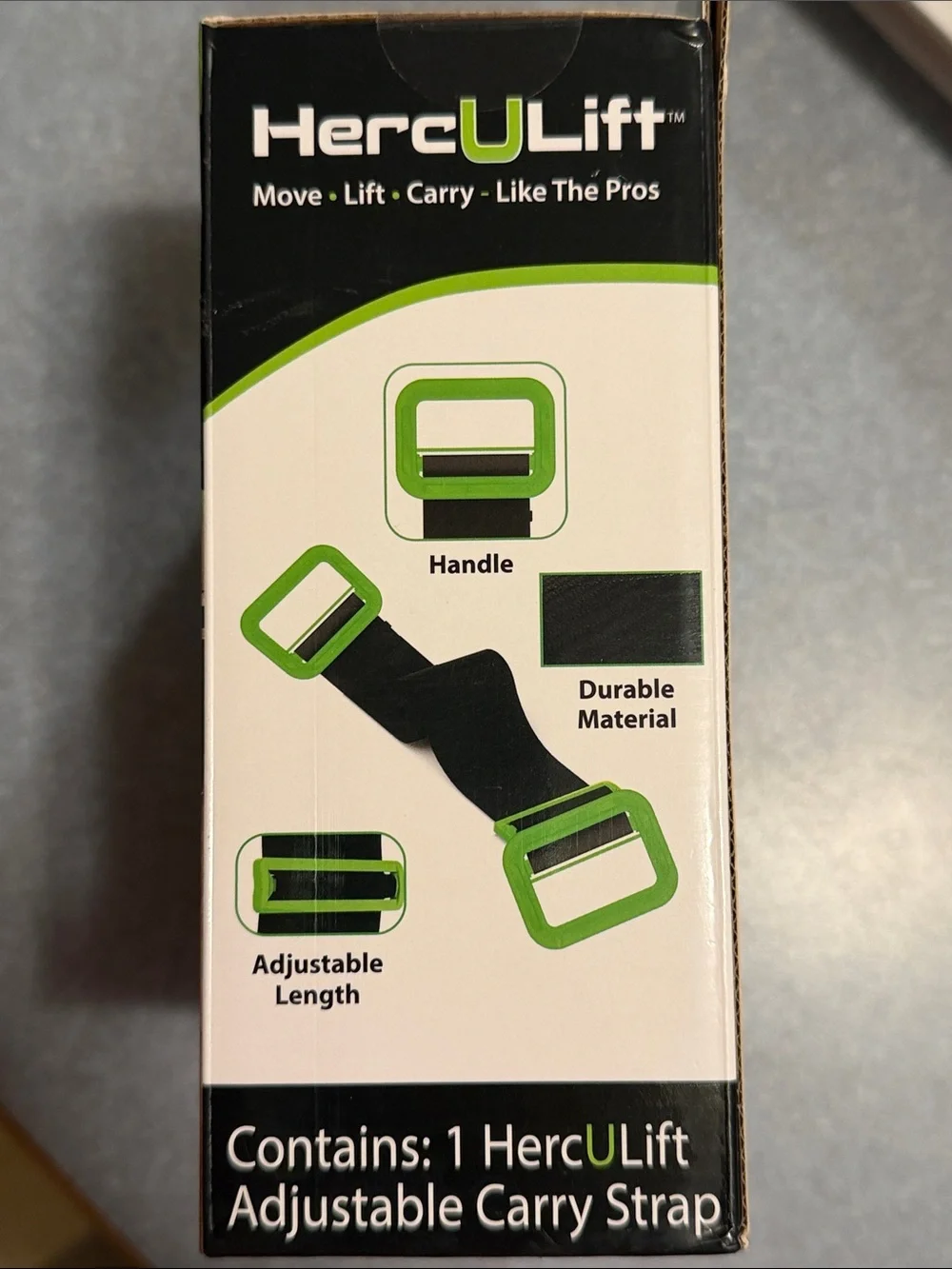 Adjustable Moving & Lifting Strap — Black with Green Handles